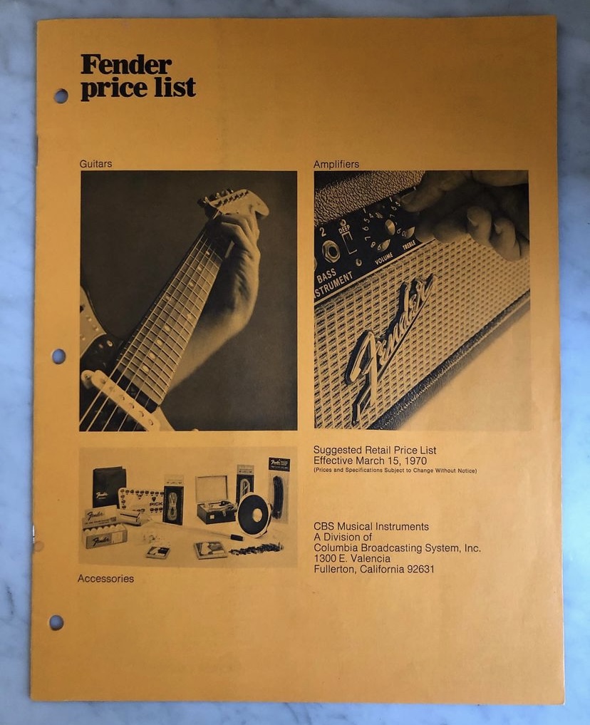 a photo of the front of the 1970 Fender Price list